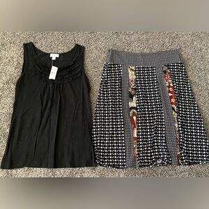 Christopher Banks M Stretch Skirt NWT LOFT Black Top Outfit Lot Medium Med Set